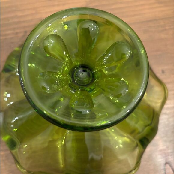 1960s VIKING EPIC  6 PETAL Petal LARGE GREEN GLASS COMPOTE MD CENTURY FOOTED - Picture 6 of 7